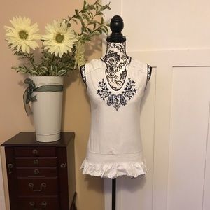 Embroidered Navy & White Tank